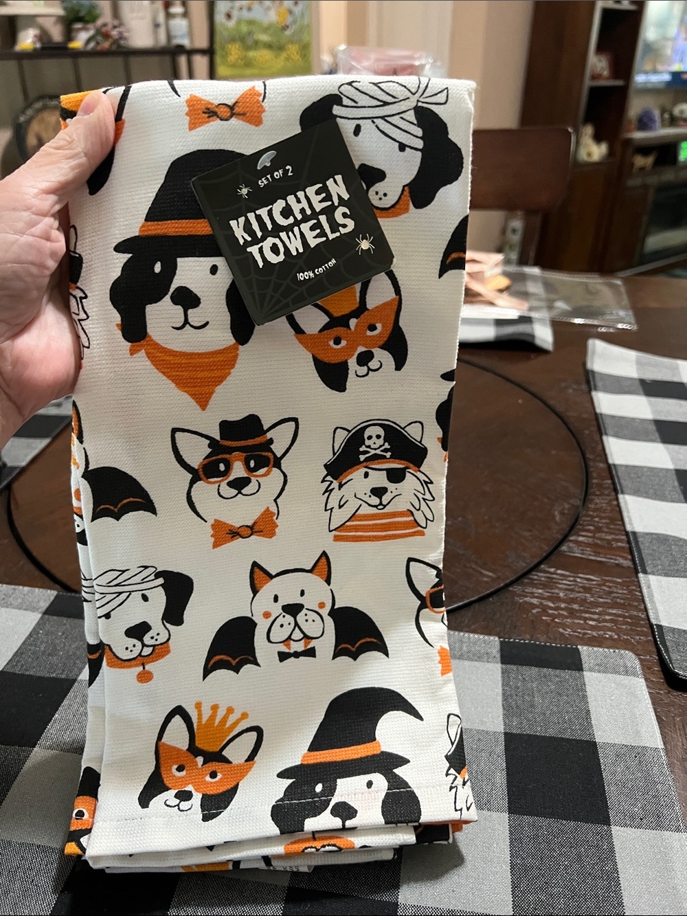New Halloween Dog Print Kitchen Towels - White & Orange (Set of 2)